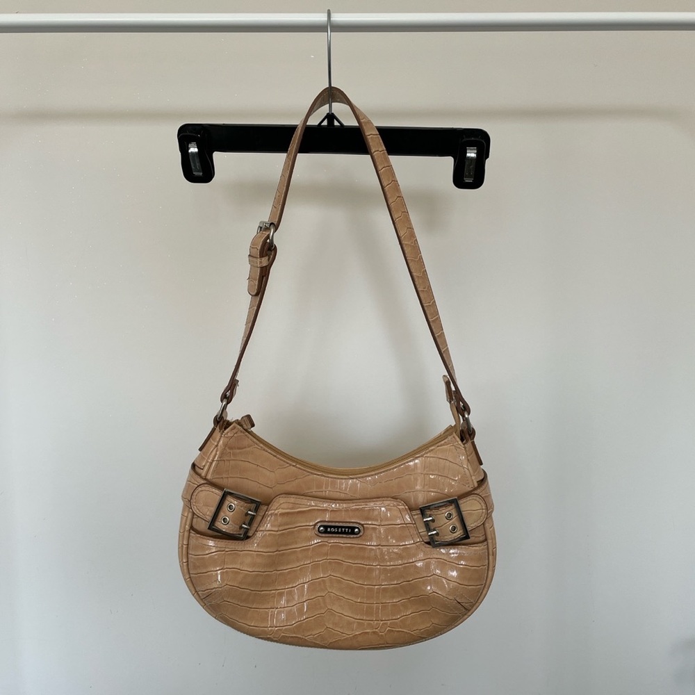 Beige Faux Crocodile Skin Leather Purse